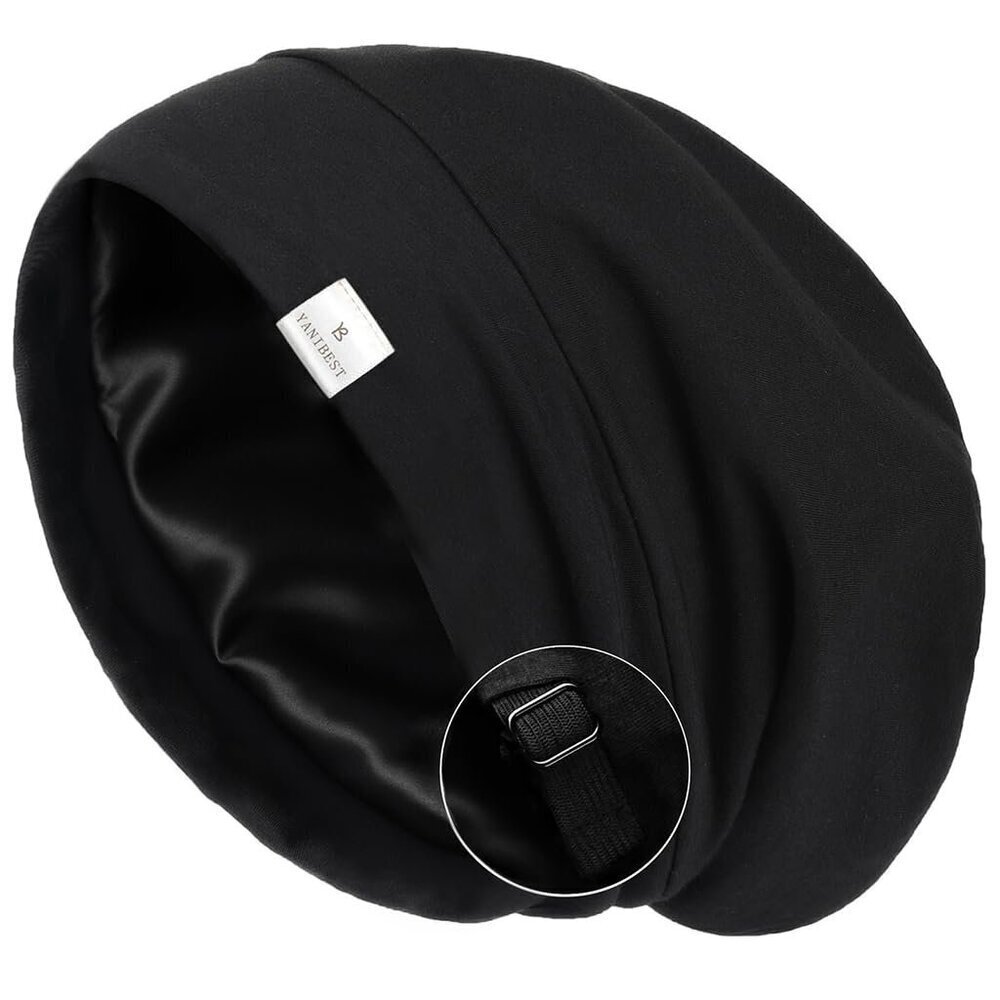 Slouchy Beanie Satin Lined Sleep Cap Chemo Headwear for Women Men Black